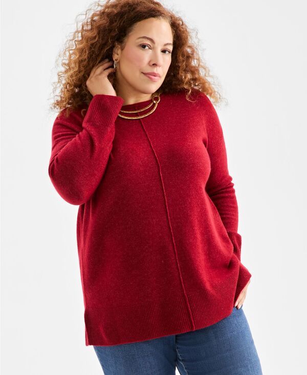 スタイルアンドコー レディース アウター ニット・セーター Style Co Womens Luxsoft SeamFront Sweater Tunic PXS4X Merlot