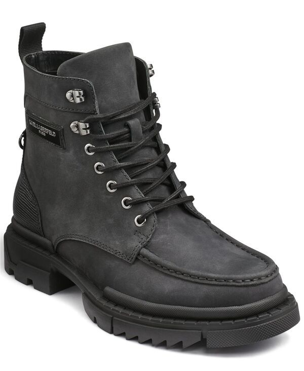 カール ラガーフェルド メンズ シューズ ブーツ・レインブーツ KARLAGERFELD PARIS Mens Round Toe Work Boots Black ブラック