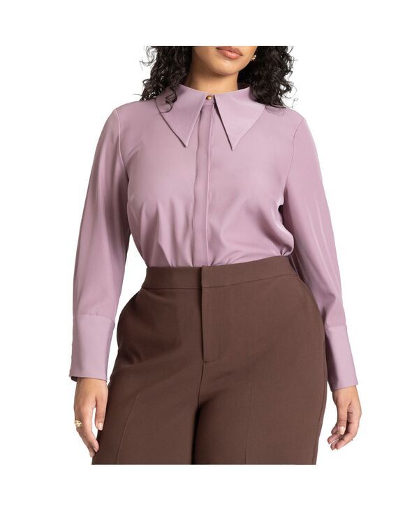 エロクイ レディース トップス シャツ ボタンダウン プラスサイズ ダウン ELOQUII Plus Size Pointed Collar Button Down Shirt Grape shake グレープ