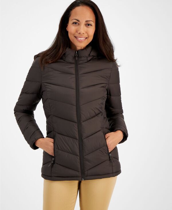 チャータークラブ レディース アウター ジャケット・ブルゾン コート Charter Club Womens Packable Hooded Puffer Coat Chocolate チョコレート