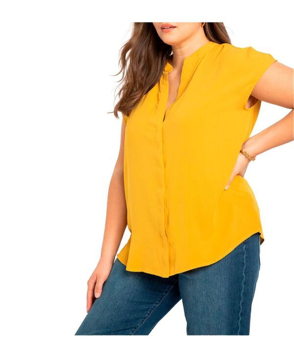 エロクイ レディース トップス シャツ プラスサイズ ブラウス ELOQUII Plus Size Notch Collar Blouse Gold ゴールド