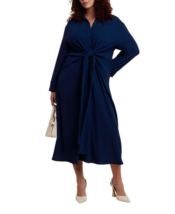エロクイ レディース トップス ワンピース シャツワンピース シャツ ELOQUII Womens Tie Front Oversized Shirt Dress Pageant blue ブルー 17,136円