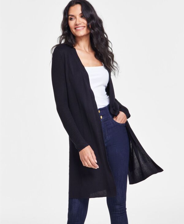 アイエヌシー インターナショナル コンセプト レディース アウター ニット・セーター INC International Concepts Womens OpenFront Duster Deep Black ブラック