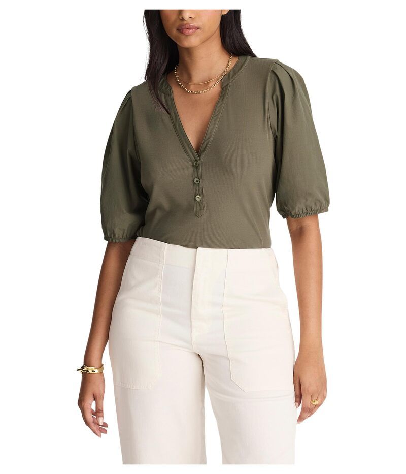 メイドウェル レディース トップス シャツ Vネック Madewell Mixy V Neck Puff Tee Faded Olive オリーブ