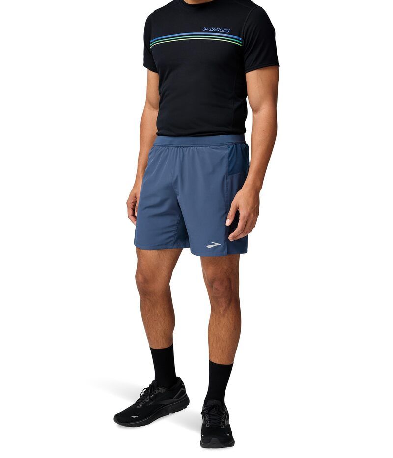 ブルックス メンズ ボトムス ハーフパンツ・ショーツ ショートパンツ Brooks Journey 7 Shorts Blue Slate スレート