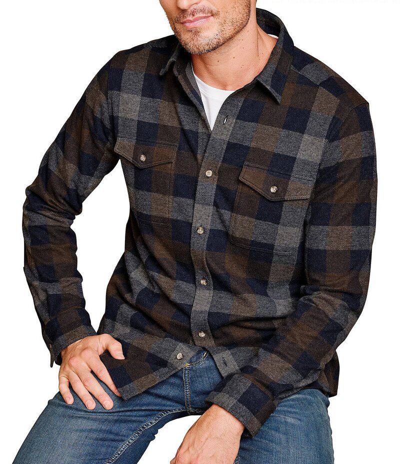 ジョンストンアンドマーフィー メンズ トップス シャツ Johnston Murphy Brushed Large Plaid Long Sleeve Woven Shirt NavyBrown Large Plaid ネイビー