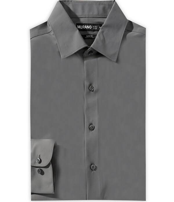 ムラノ メンズ トップス シャツ スリムフィット ニット Murano Slim Fit Solid Warped Knit Long Sleeve Dresshirt Light Charcoal チャコール