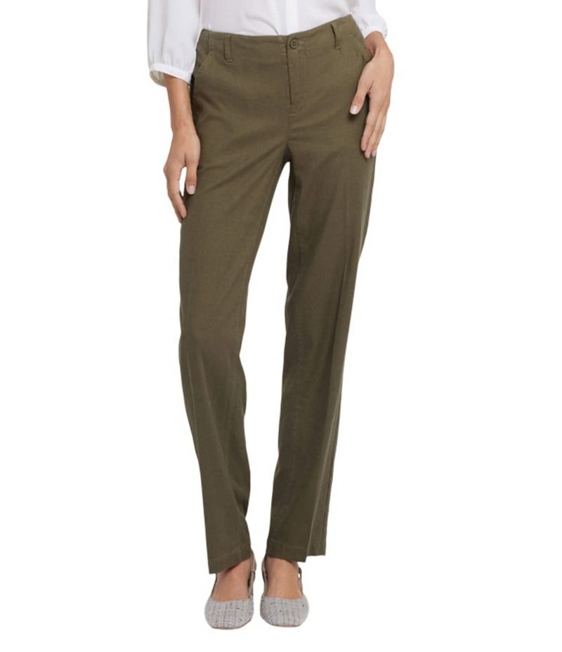 エヌワイディージェイ レディース ボトムス カジュアルパンツ ストレート パンツ リネン NYDJ Marilyn Stretch Linen Blend Straight Leg Pants Bay Leaf