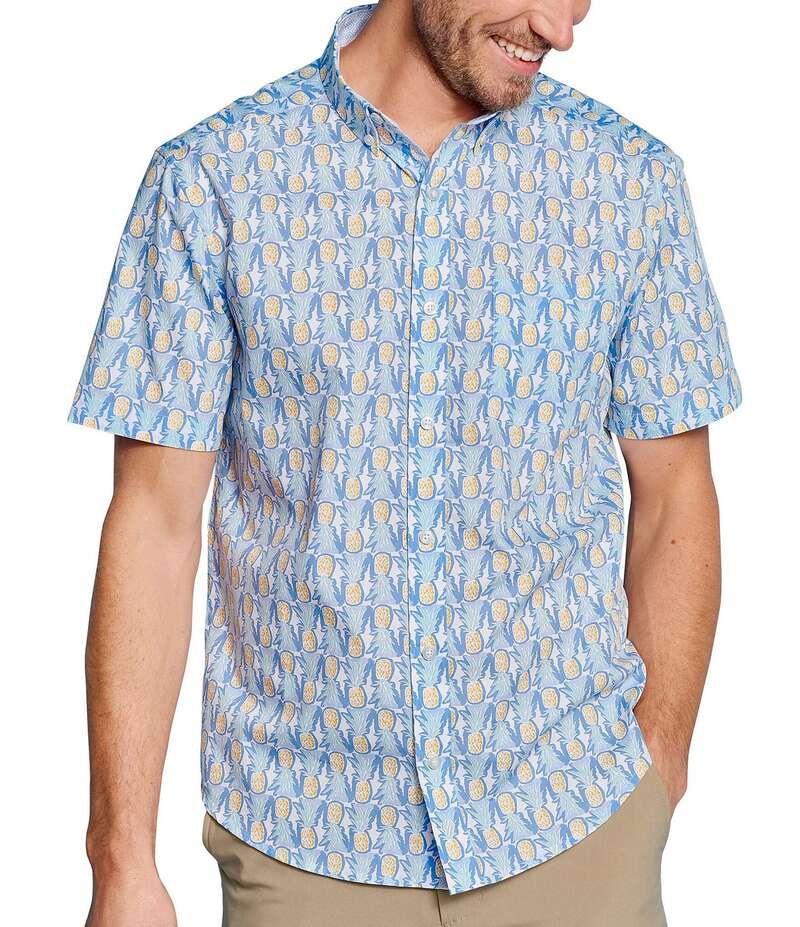 ジョンストンアンドマーフィー メンズ トップス シャツ プリント Johnston Murphy Family Matching Pineapple Print Short Sleeve Woven Shirt WhiteBlue Multi ホワイト
