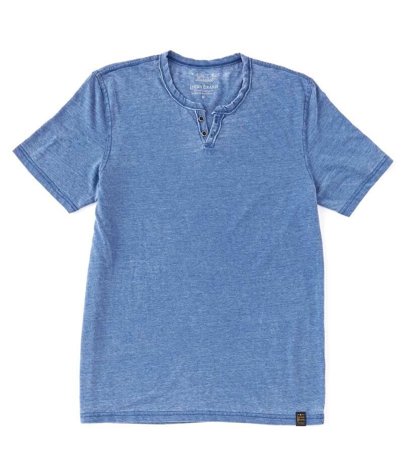 ラッキーブランド メンズ トップス シャツ Tシャツ Lucky Brand Short Sleeve Button Notch Neck Venice Burnout TShirt Monaco Blue ブルー