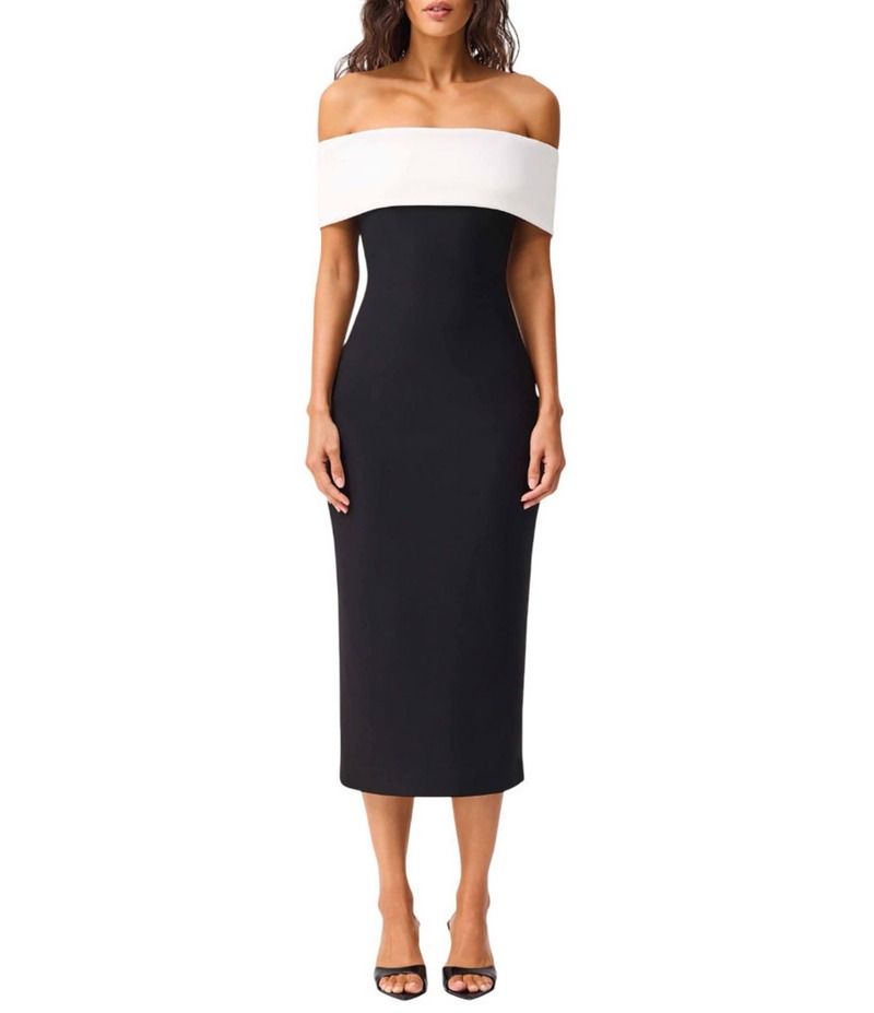 エリアット レディース トップス ワンピース ミディワンピース ミディ コントラスト ELLIATT Euphoria Banded OffTheShoulder Contrast Midi Dress BlackWhite ホワイト