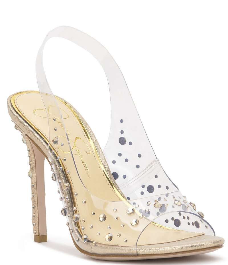 ジェシカシンプソン レディース シューズ ヒール Jessica Simpson Jaisey Clear Rhinestone Peep Toe Slingback Dress Pumps ClearChampagne シャンパン