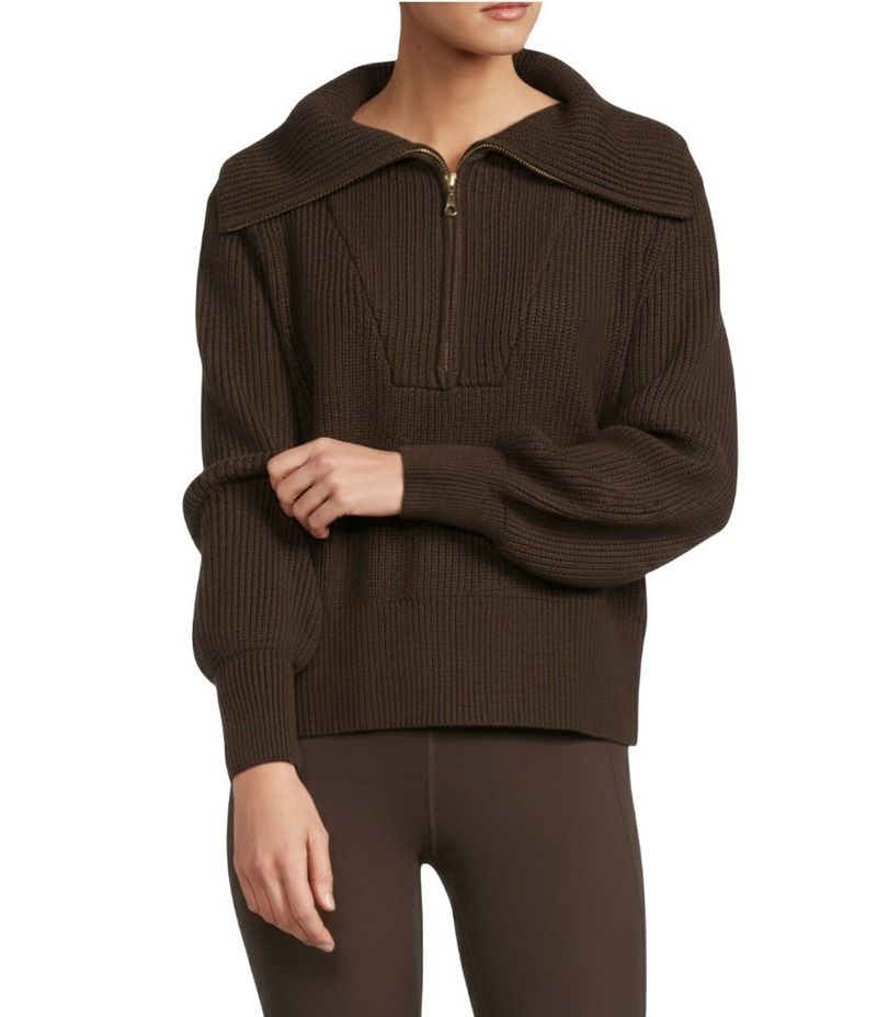 アントニオ メラーニ レディース アウター ニット・セーター ハーフジップ ウール Antonio Melani Active Wool Blend Knit Platter Collar Long Sleeve Quarter Zipullover Choc