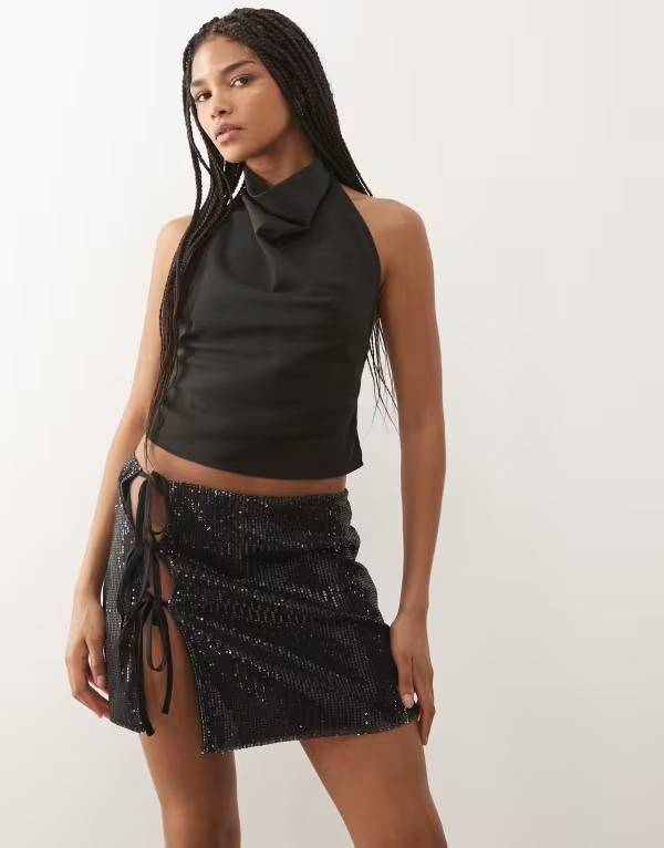リクレイム ヴィンテージ レディース ボトムス スカート ミニ スパンコール Reclaimed Vintage sequin mini skirt with side ties Multi マルチカラー