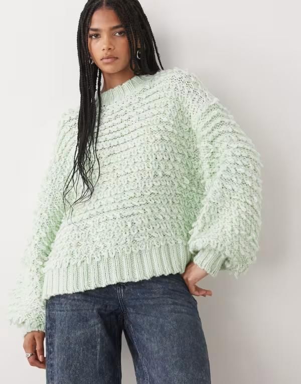 モンキ レディース アウター ニット・セーター セーター ニット Monki textured oversized knit sweater in mint Mint ミント