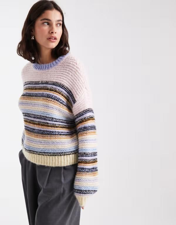 ヴェロモーダ レディース アウター ニット・セーター セーター ニット Vero Moda premium knit sweater in pastel stripe Baby Lavender ラベンダー