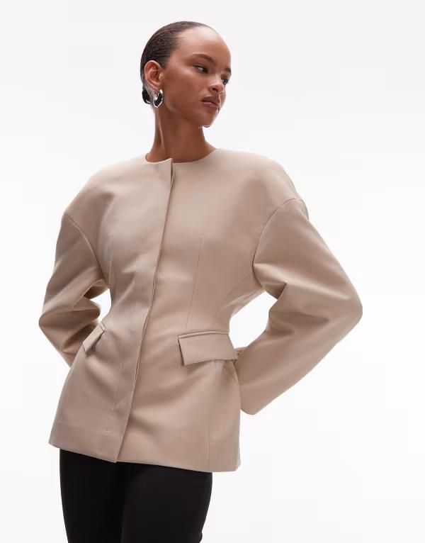 エイソス レディース アウター ジャケット・ブルゾン ブレザー ASOS DESIGN sculpted collarless blazer in camel Camel キャメル