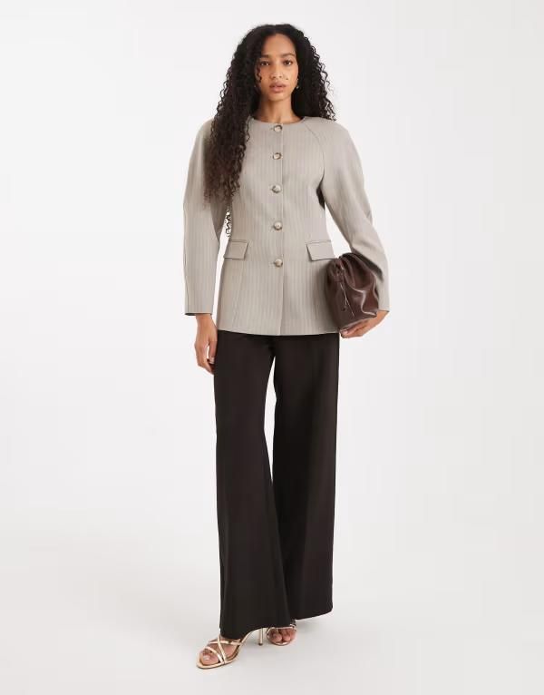 エイソス レディース アウター ジャケット・ブルゾン ブレザー ASOS DESIGN cinch high break point cocoon blazer herringbone Brown herringbone ブラウン