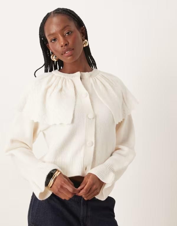 ネオンローズ レディース アウター カーディガン ケープデザイン キャップ ケープ Neon Rose cape detail long sleeve cardigan in cream CREAM クリーム