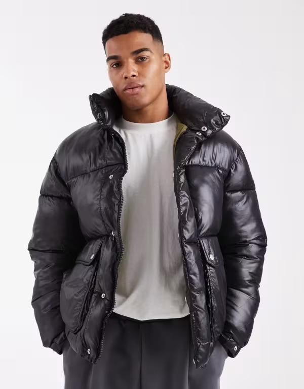 ジャック アンド ジョーンズ メンズ アウター ジャケット・ブルゾン ジャケット Jack Jones puffer jacket with hishine Black ブラック