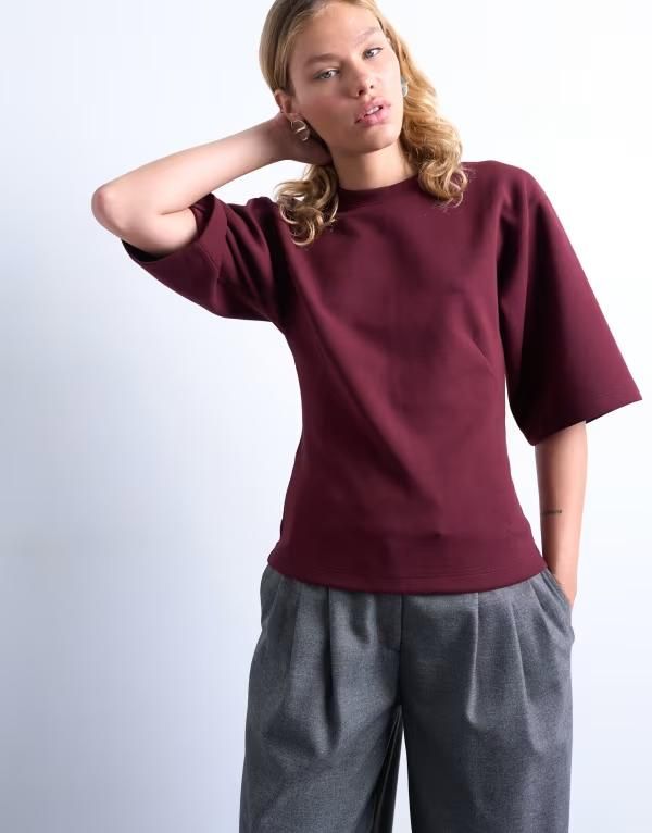 トップショップ レディース トップス Tシャツ スキューバ Topshop scubastyle fabric cinch short sleeve tee Burgundy バーガンディ