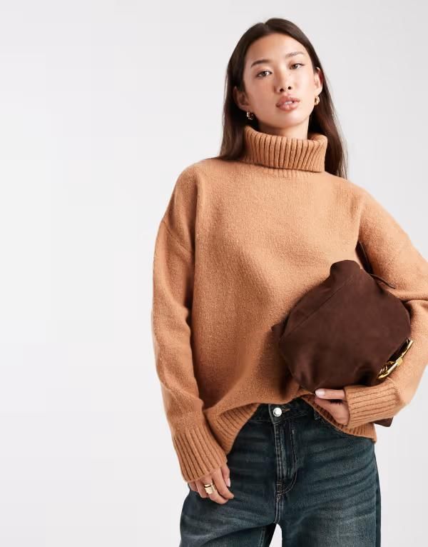 ミスセルフフリッジ レディース アウター ニット・セーター タートルネック セーター Miss Selfridge oversized turtle neck slit hem sweater in camel CAMEL キャメル