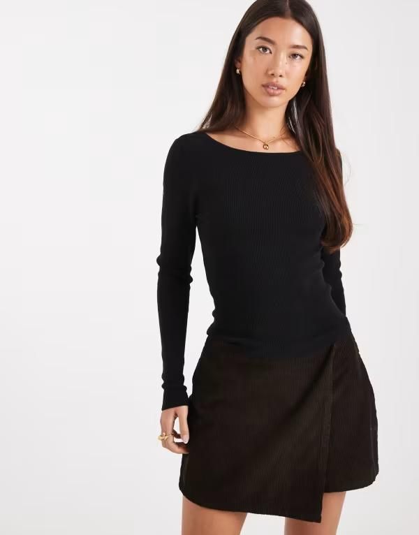 エイソス レディース アウター カーディガン ニット ASOS DESIGN knit tie back finegauge top Black ブラック