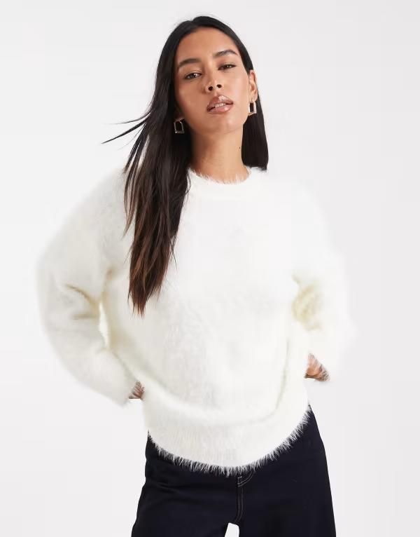 エイソス レディース アウター ニット・セーター セーター ニット ASOS DESIGN eyelash yarn knit oversized sweater in cream Cream クリーム