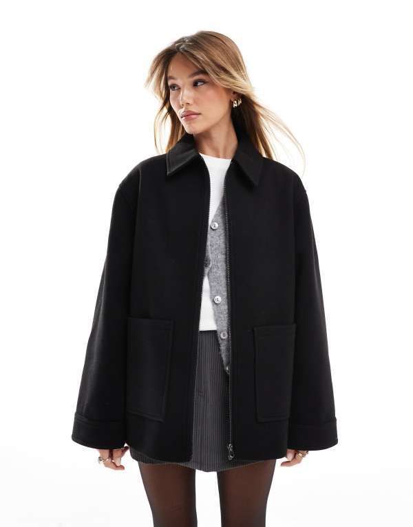 エイソス レディース アウター コート ジャケット ASOS DESIGN top collar harrington jacket Black ブラック