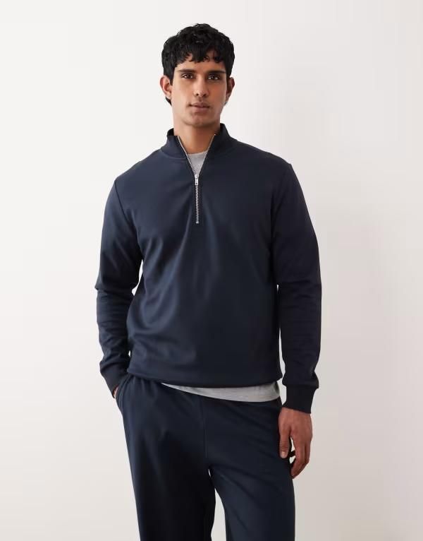 エイソス メンズ アウター パーカー・スウェット ハーフジップ シャツ ASOS DESIGN breatheMAX quarter zip sweatshirt part of a set Sky captain ネイビー