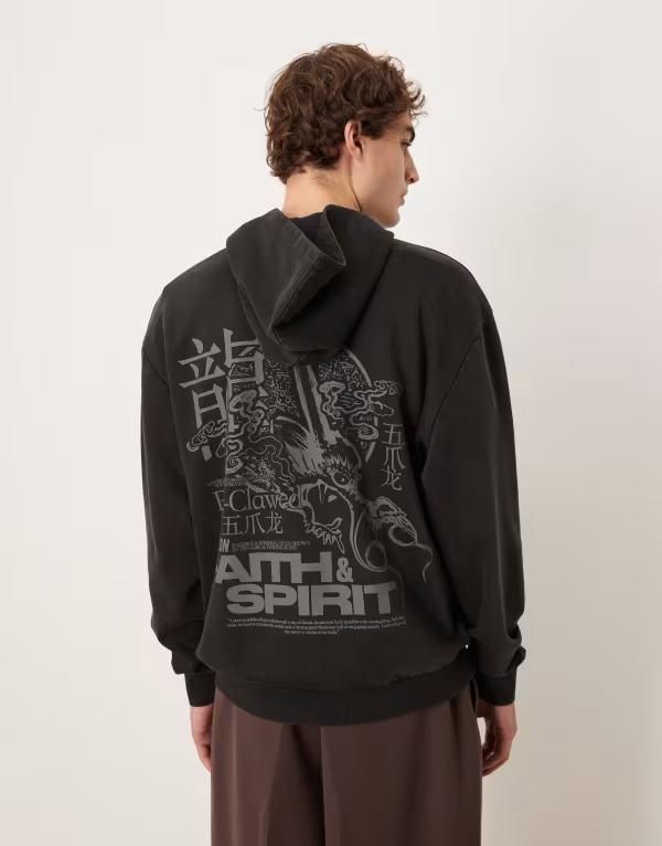 エイソス メンズ アウター パーカー・スウェット プリント ASOS DESIGN oversized hoodie with print Black ブラック