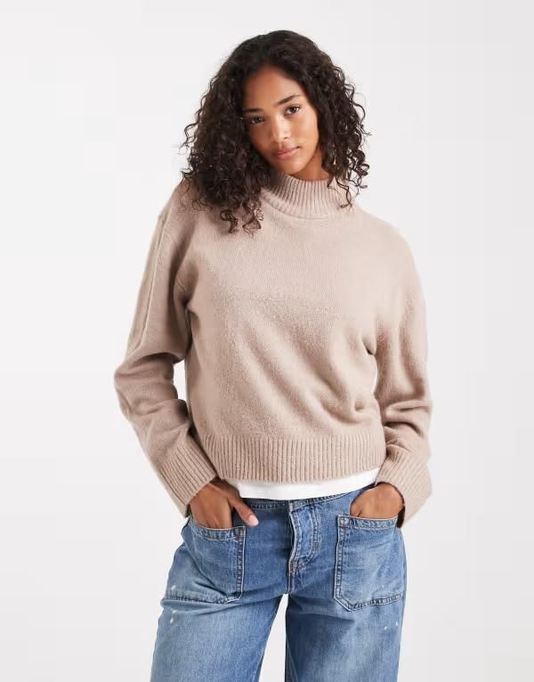 ブレーブソウル レディース アウター ニット・セーター ハイネック Brave Soul high necknit sweater in mink ミンク