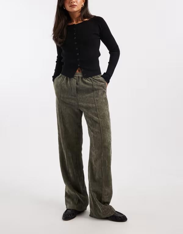 エイソス レディース ボトムス カジュアルパンツ ASOS DESIGN pull on pants in cord Khaki カーキ