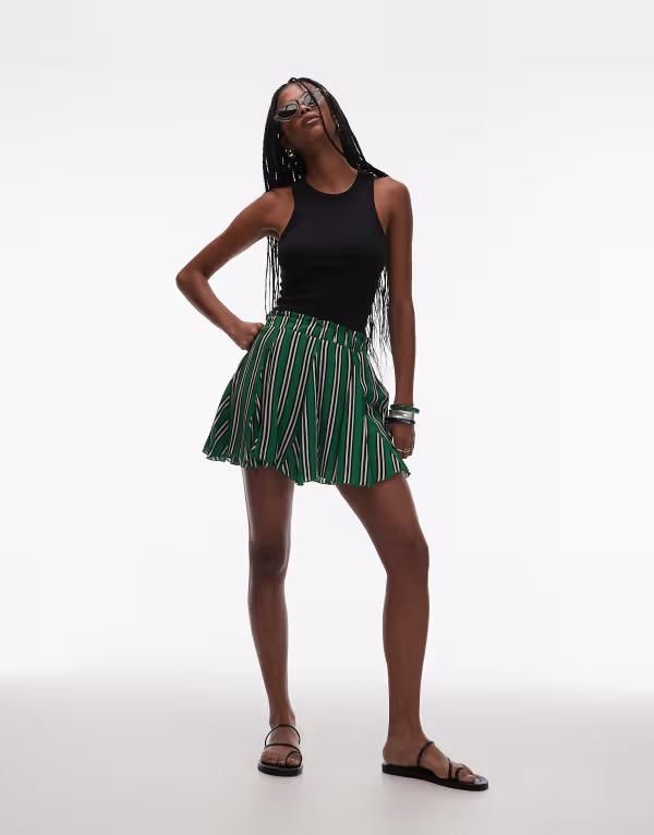 トップショップ レディース ボトムス スカート ミニ コットン Topshop cotton flippy mini skirt with godets stripe Multi マルチカラー
