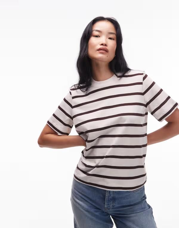 アンドアザーストーリーズ レディース トップス Tシャツ Other Stories relaxed short sleeve tshirt and brown stripes stripes ストライプ