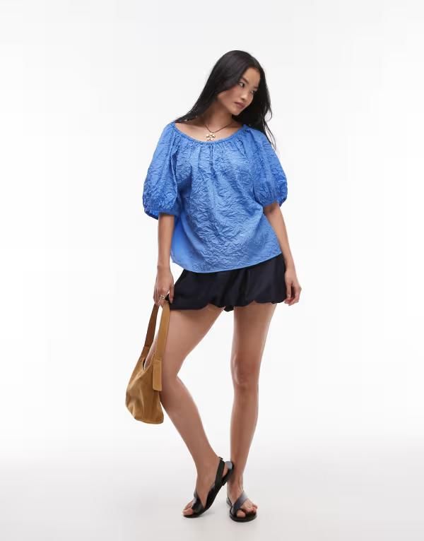 マンゴ レディース ボトムス スカート ミニ コットン デニム Mango cotton mix soft denim bubble mini skirt in indigo INDIGO インディゴ