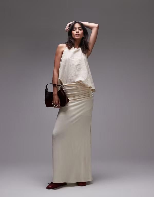 トップショップ レディース ボトムス スカート ギャザー マキシ Topshop ruched waist maxi skirt in ecru ECRU エクリュ