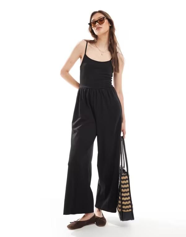 エイソス レディース トップス ジャンプスーツ ワイドレッグ ASOS DESIGN cami wide leg jumpsuit with pockets Black ブラック