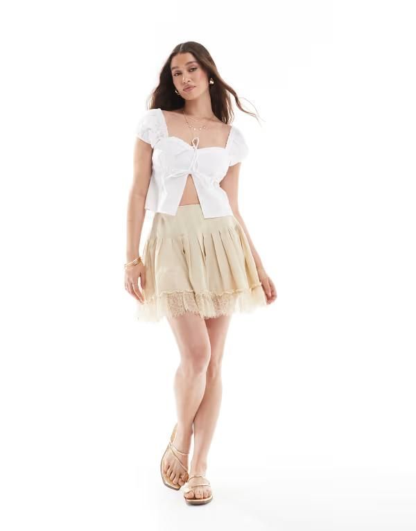エイソス レディース ボトムス スカート ミニ レース ASOS DESIGN laundered mini skirt with lace hem in cream cream クリーム
