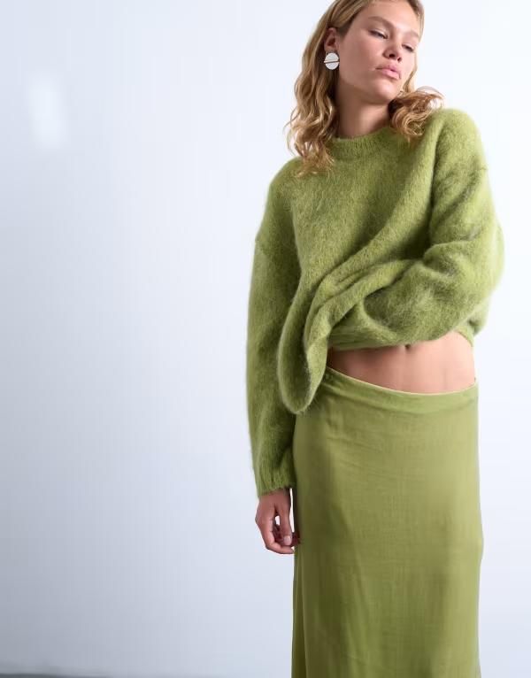トップショップ レディース アウター ニット・セーター クルーネック セーター ニット Topshop knit premium alpaca crew neck boxy sweater Green グリーン