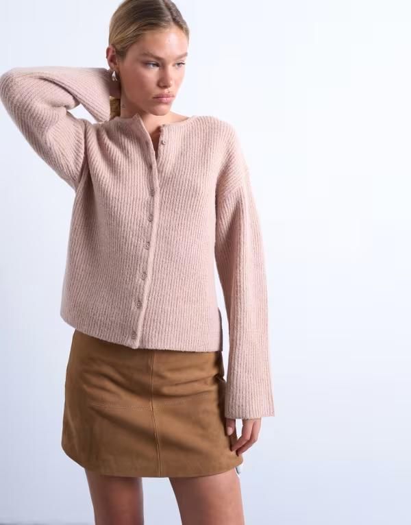 トップショップ レディース アウター カーディガン リブニット ニット Topshop easy rib knit relaxed cardigan in oat Oat