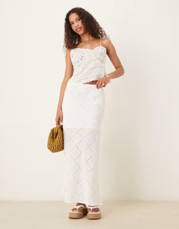 エイソス レディース ボトムス スカート パッチワーク マキシ ASOS DESIGN patchwork maxi skirt white ホワイト