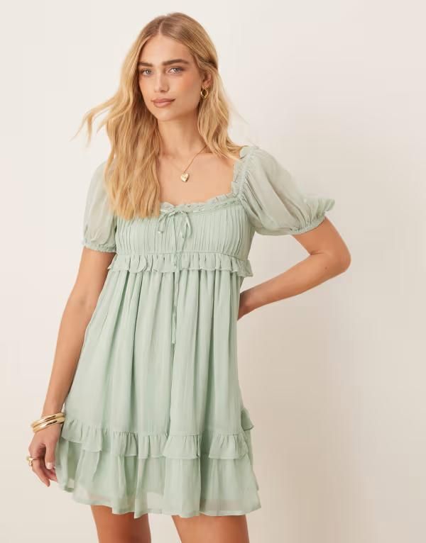 エイソス レディース トップス ワンピース ミニワンピース ミニ ASOS DESIGN babydoll shift mini dress in sage Sage green グリーン