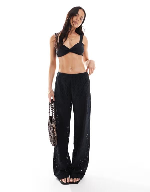 オンリー レディース ボトムス カジュアルパンツ パンツ ショートパンツ ONLY pointelle pants with shorts insert Black ブラック