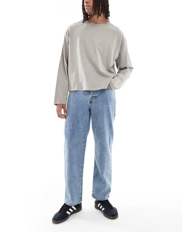 セレクテッドオム メンズ ボトムス デニムパンツ ジーンズ Selected Homme Kobe wide fit jeans in mid Mid blue denim デニム