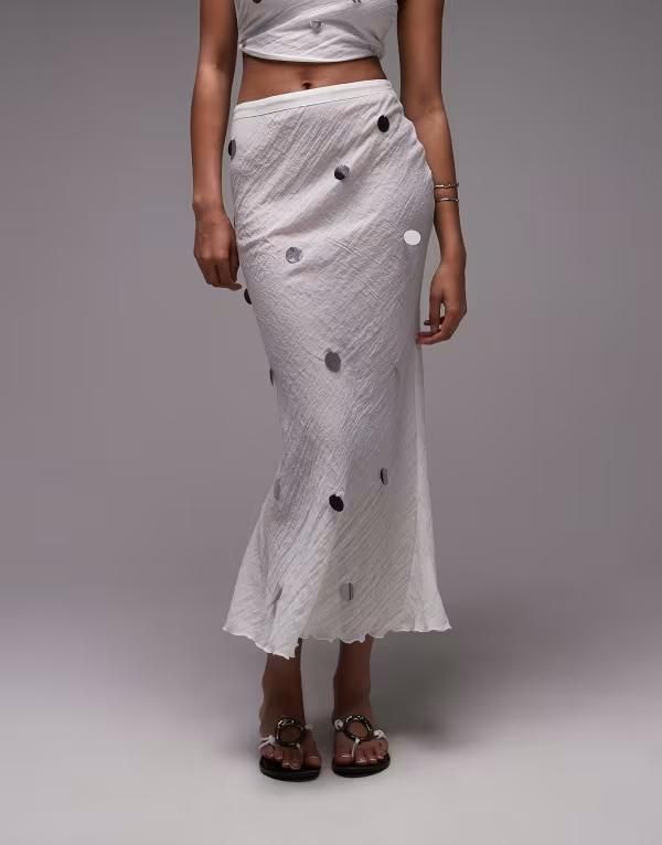 エモリー パーカー レディース ボトムス スカート ミディ スパンコール Emory Park sequin applique midi skirt part of a set WHITE ホワイト