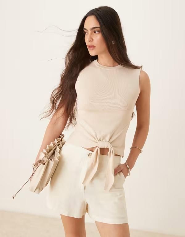 ジェイディーワイ レディース トップス タンクトップ ハイネック ニット JDY front tie high neck knitted tank top BEIGE ベージュ