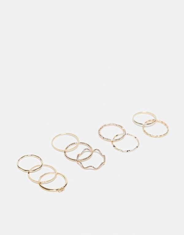 エイソス レディース アクセサリー 指輪 ASOS DESIGN pack of 12 rings with twist details and engraved designs tone Gold ゴールド
