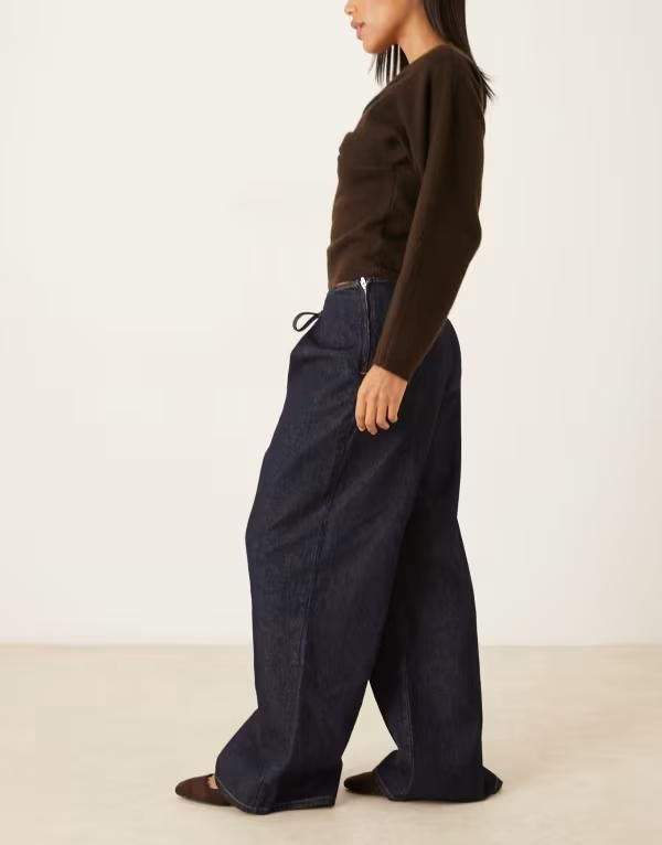エイソス レディース ボトムス デニムパンツ ジーンズ ASOS DESIGN foldover jeans with tie waist in indigo INDIGO インディゴ