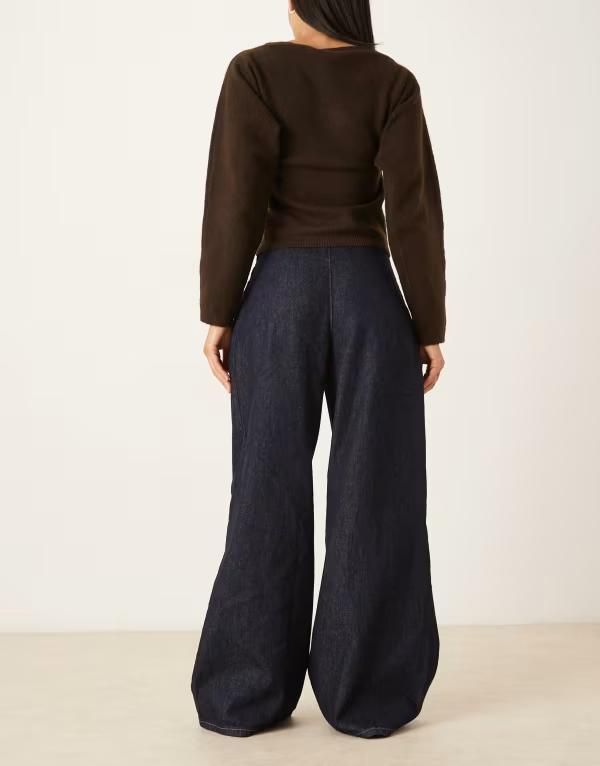 エイソス レディース ボトムス デニムパンツ ジーンズ ASOS DESIGN foldover jeans with tie waist in indigo INDIGO インディゴ